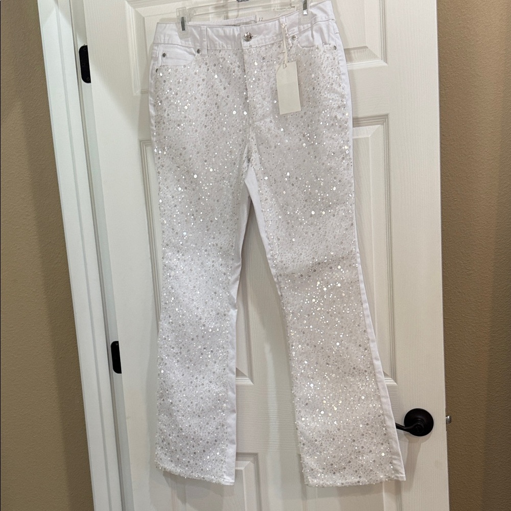 White Sequin Embellished Jeans